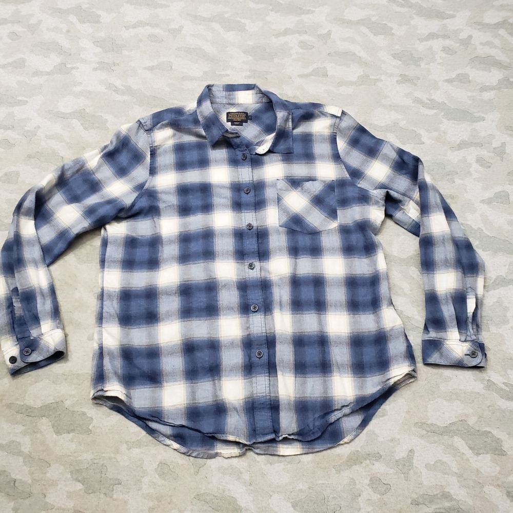 Pendleton Top Womens Large Blue Flannel Plaid Long Sleeve Button Up Western Wear